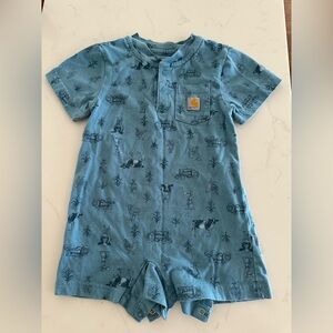 Carhartt Teal Baby Romper with Farm Prints
